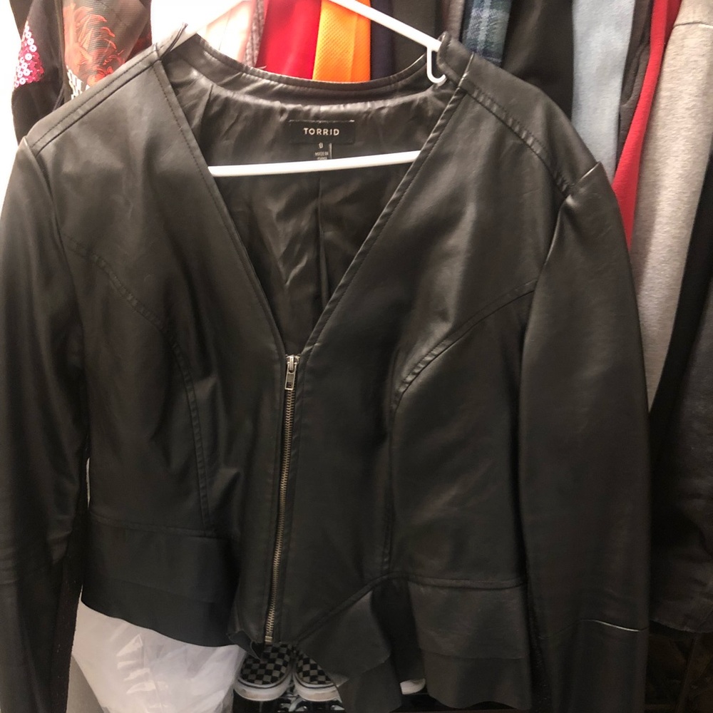 Faux leather peplum jacket